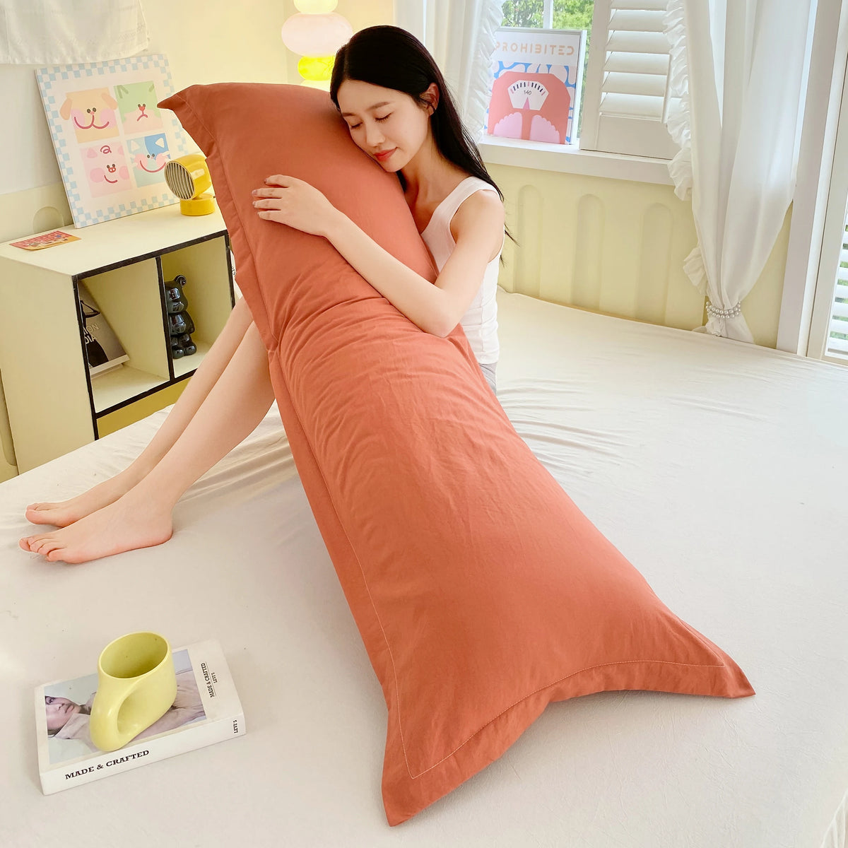 Long Pillowcase - Solid Color Washed Double Pillow Cover 48x100cm 120cm 150cm 180cm Couple Pillowcase Without Insert