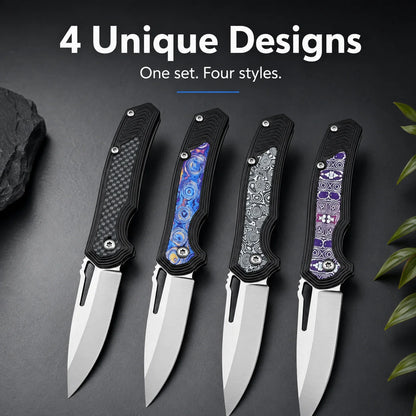 4-Pack Folding Pocket Knife Set - Stainless Steel EDC Knives with Clips for Outdoor Use