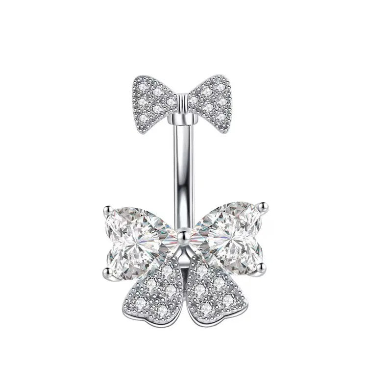 Pink Crown Belly Button Ring – Stainless Steel Heart Navel Piercing Barbell with Crystal for Women & Girls