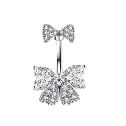 Pink Crown Belly Button Ring – Stainless Steel Heart Navel Piercing Barbell with Crystal for Women & Girls