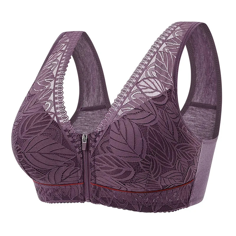 S-6XL Sports Yoga Bra – Cotton Cups, Front Zipper, Breathable Tank Top with Lace, No Steel Ring, Large Size Women's Bra