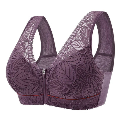 S-6XL Sports Yoga Bra – Cotton Cups, Front Zipper, Breathable Tank Top with Lace, No Steel Ring, Large Size Women's Bra