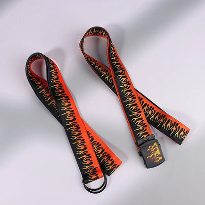 Hip Hop Fashion Canvas Belt – Personalized Flame Design, Casual & Punk Cowboy Belt for Men & Women