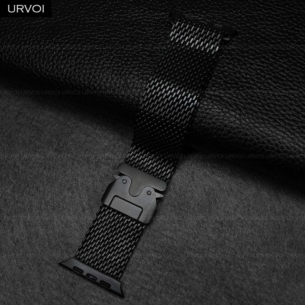 URVOI Stainless Steel Mesh Band for Apple Watch Ultra 2/1, Series 10/9 – 316L Secure Parachute Buckle, 46/49mm