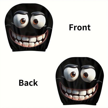 2-Piece Smiley Face Car Pillow Covers - Soft Washable Polyester Cushion Cases for Car Seats and Headrests