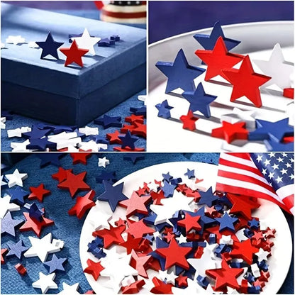 Patriotic Mini Wooden Stars Decorations (30/60pcs) – Red Blue White 1-3cm 4th of July Independence Day DIY Ornament Craft Supplies