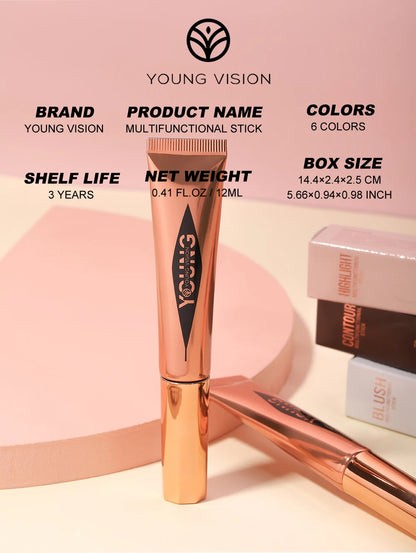 YOUNG VISION Air Cushion Powder Blusher - High Gloss Stick Rouge Makeup Liquid, 6 Color Options