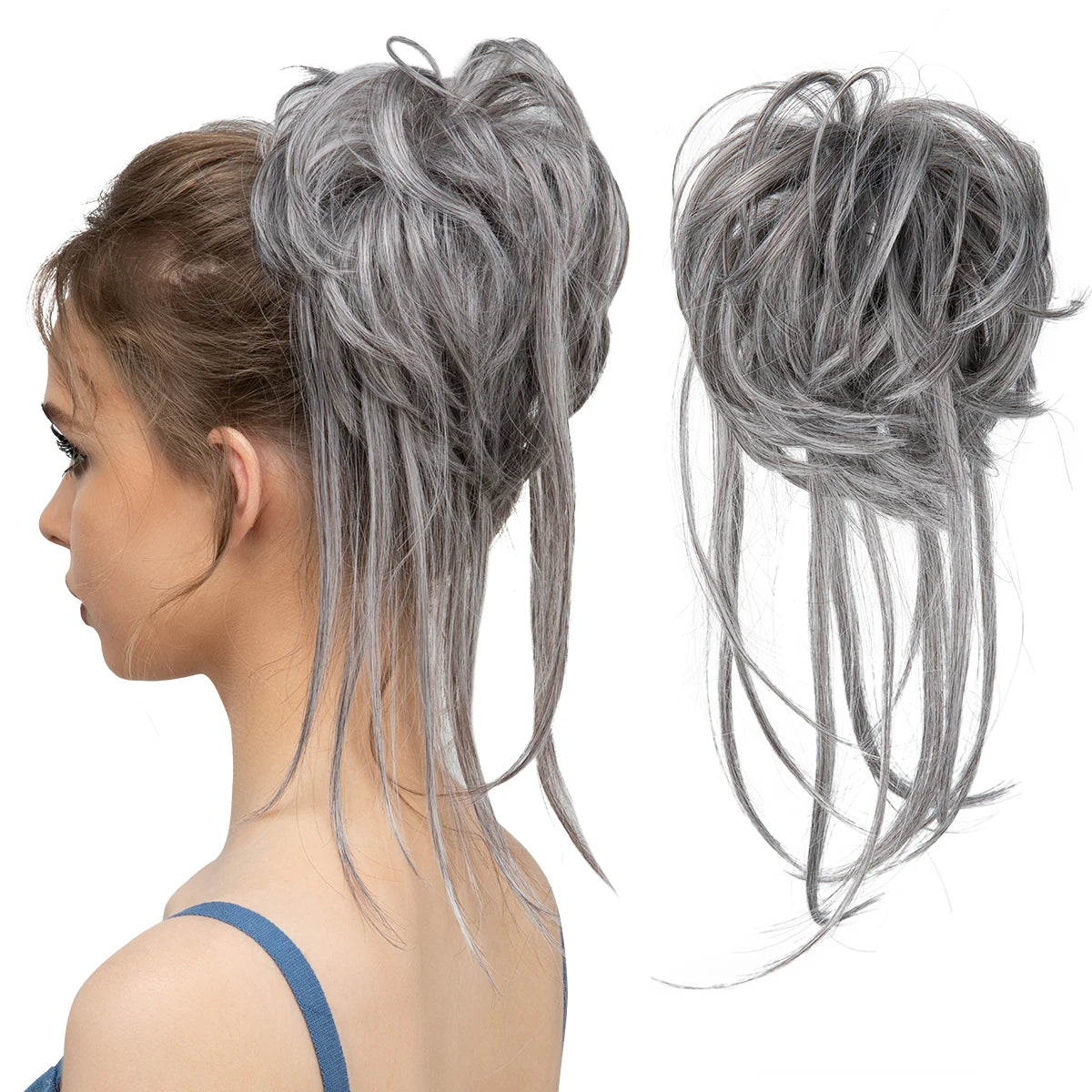 Synthetic Elastic Messy Bun Hairpiece – Curly Scrunchie Chignon, Black, Blonde, Brown Updo Donut for Women, Natural Fake Hair