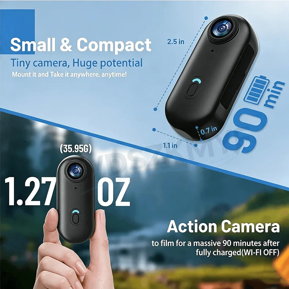 Mini 1080P/4K Magnetic POV Camera - Pocket Vlog Body Chest Recorder with WiFi, Waterproof Design for Sports, Cycling and Helmet Use