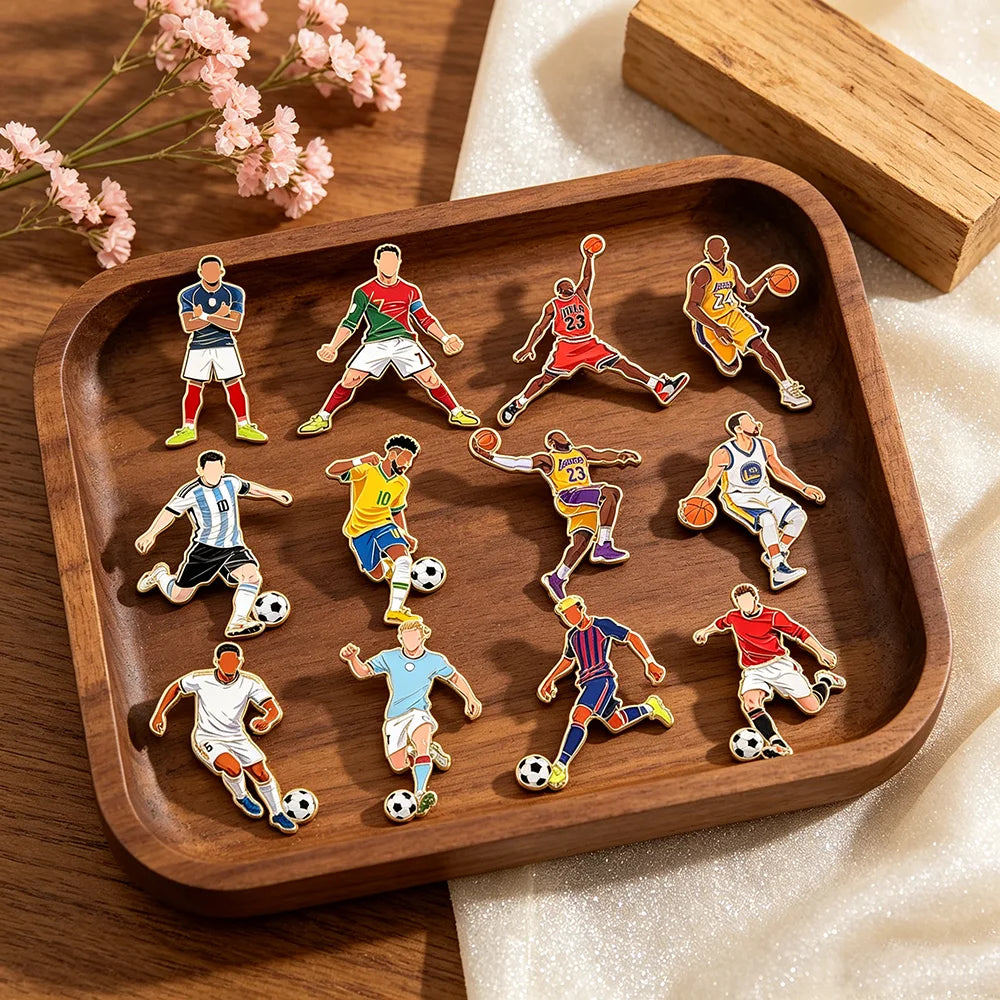 Sports Player Enamel Brooch Pins - Basketball & Football Star Lapel Pins for Clothing and Backpacks
