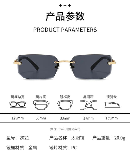 Rimless Rectangle Sunglasses — Fashion Small Square Shades for Men & Women, Summer Travel Eyewear