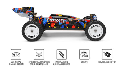 New WLtoys 124007 1/12 Brushless RC Car — 4WD 75KM/H Off-Road Drift with 2.4G One-Hand Remote, Racing Toy for Kids & Boys Gift