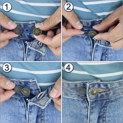 Adjustable Metal Button Extender for Jeans & Pants – Retractable Waistband Expander (1/5/10PCS Sewing Free)