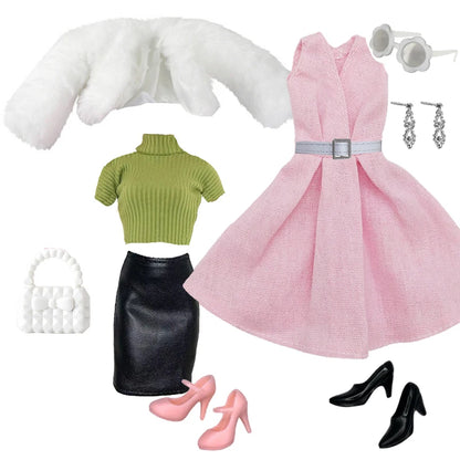 30cm Doll Winter Outfit – Plush Overcoat, Hats, Handbags & Shoes, DIY Fashion Doll Accessories