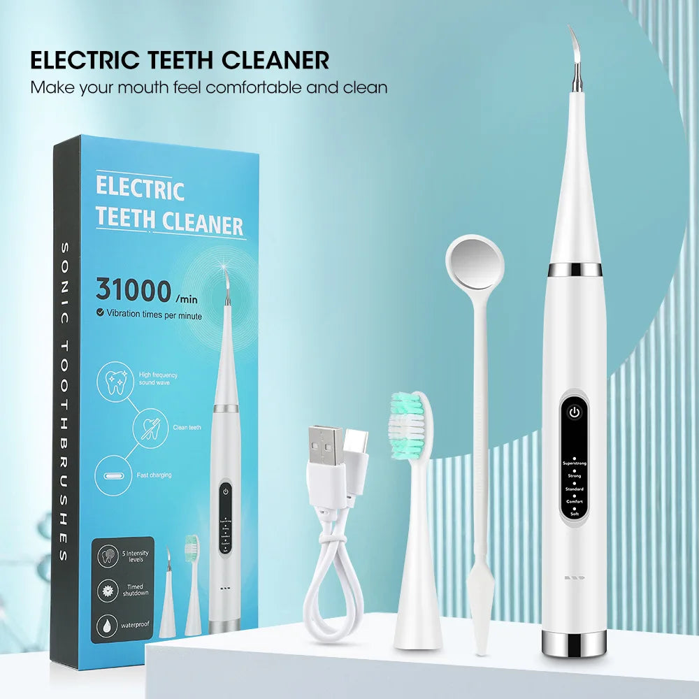 Electric Tooth Whitening Brush – Sonic Teeth Cleaner, Dental Scaler, Plaque & Calculus Remover Kit