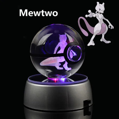 Anime Pokemon 3D Crystal Ball – Snorlax & Charizard Engraved Pokeball Figure with LED Light Base, Kids Gift