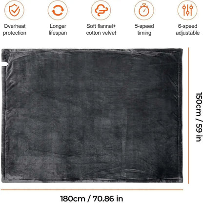 Heated Electric Blanket – Soft Throw with 6 Heating Levels, 4-Hour Auto-Off & Overheat Protection