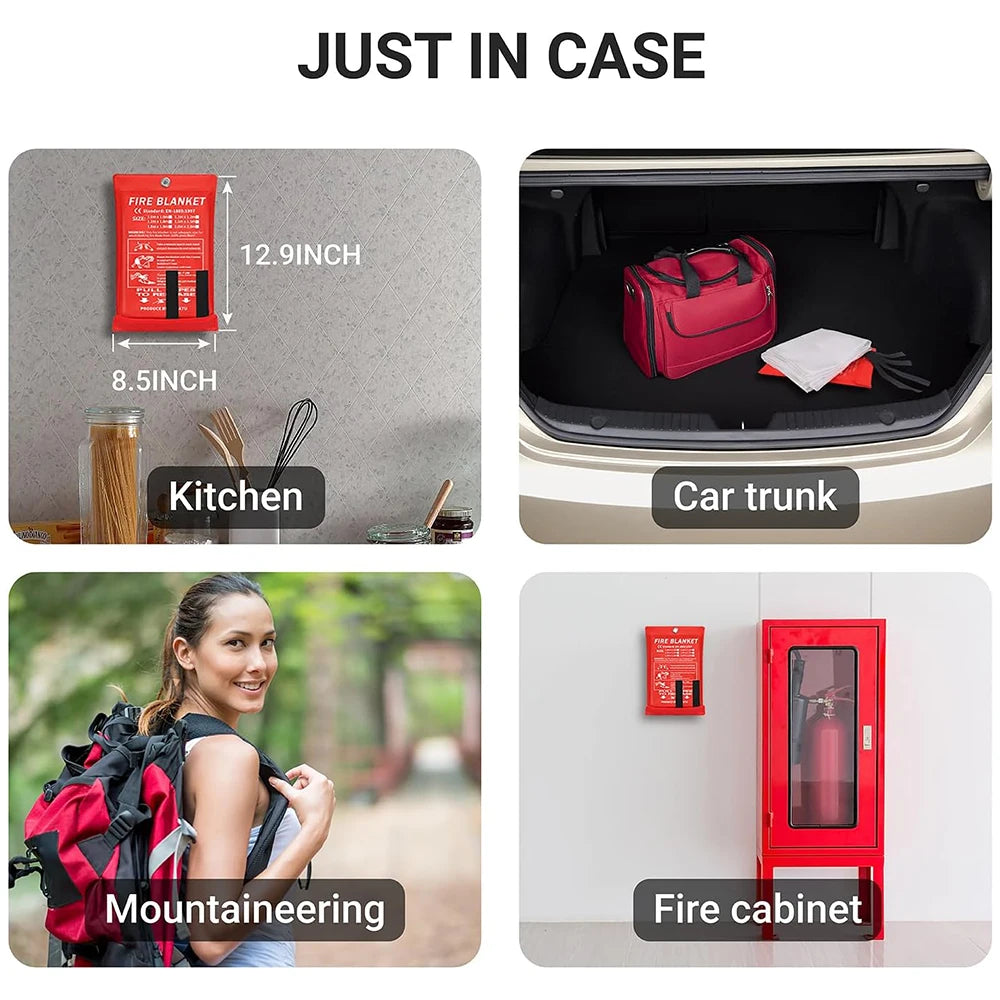 4PCS Reusable Fiberglass Fire Blankets – Emergency Safety Cover for Kitchen, Car, Camping, Grilling & Office Use