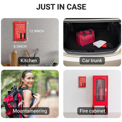 4PCS Reusable Fiberglass Fire Blankets – Emergency Safety Cover for Kitchen, Car, Camping, Grilling & Office Use