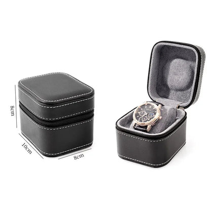 Single Watch Travel Case — PU Leather Watch Box with Removable Cushion, Portable Jewelry Storage & Organizer
