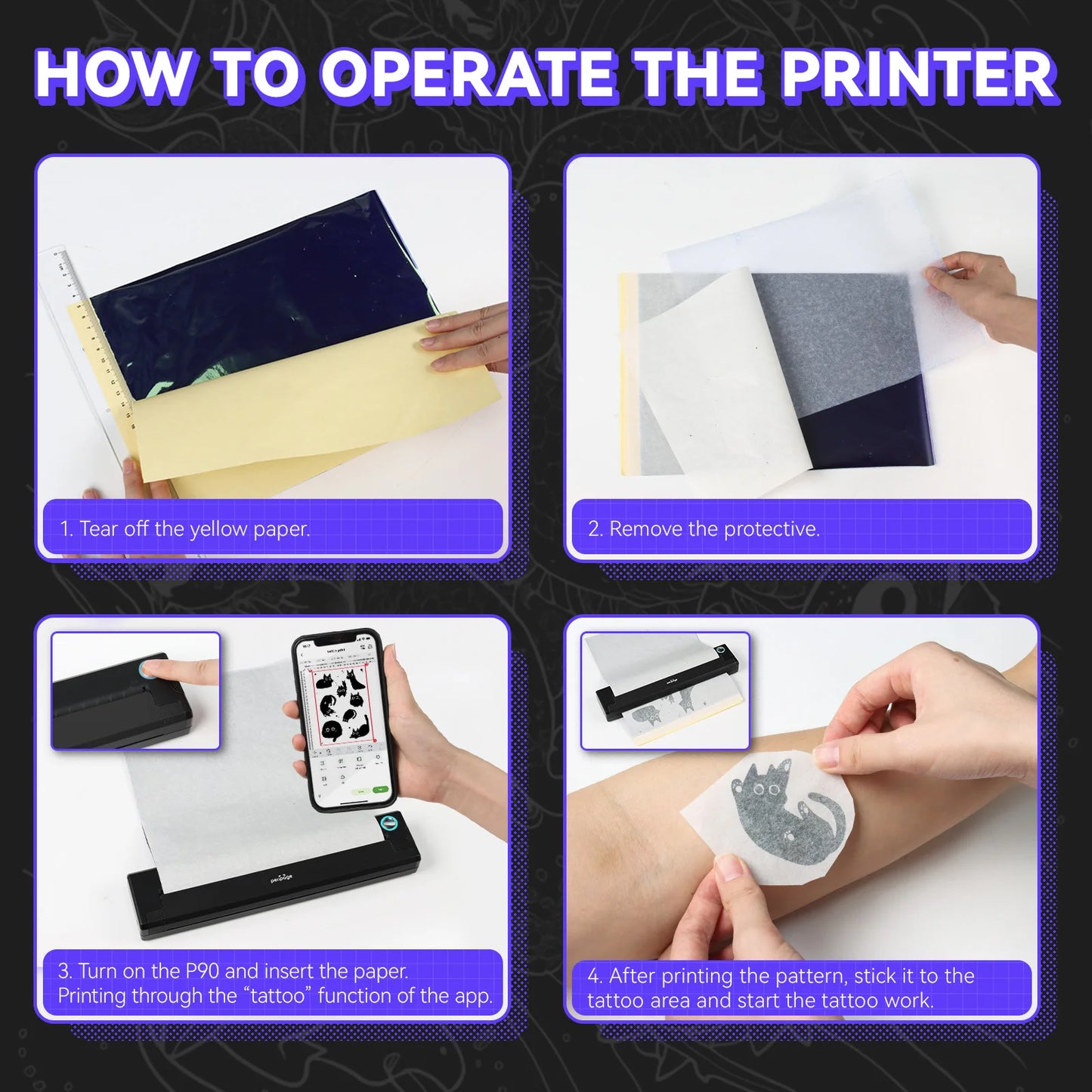 PeriPage P90 Wireless Thermal Tattoo Stencil Printer – Includes 5pcs Free Transfer Paper