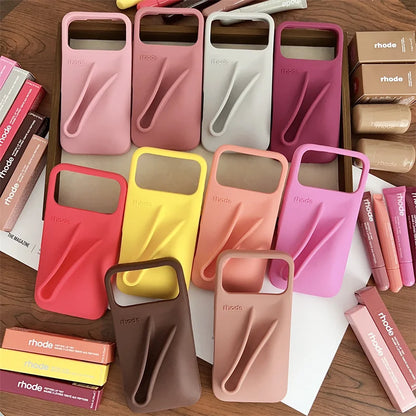 Rhode Lip Gloss iPhone Case - Silicone Protective Cover with Box Design for iPhone 17 Air 16 15 14 13 12 Pro Max Plus