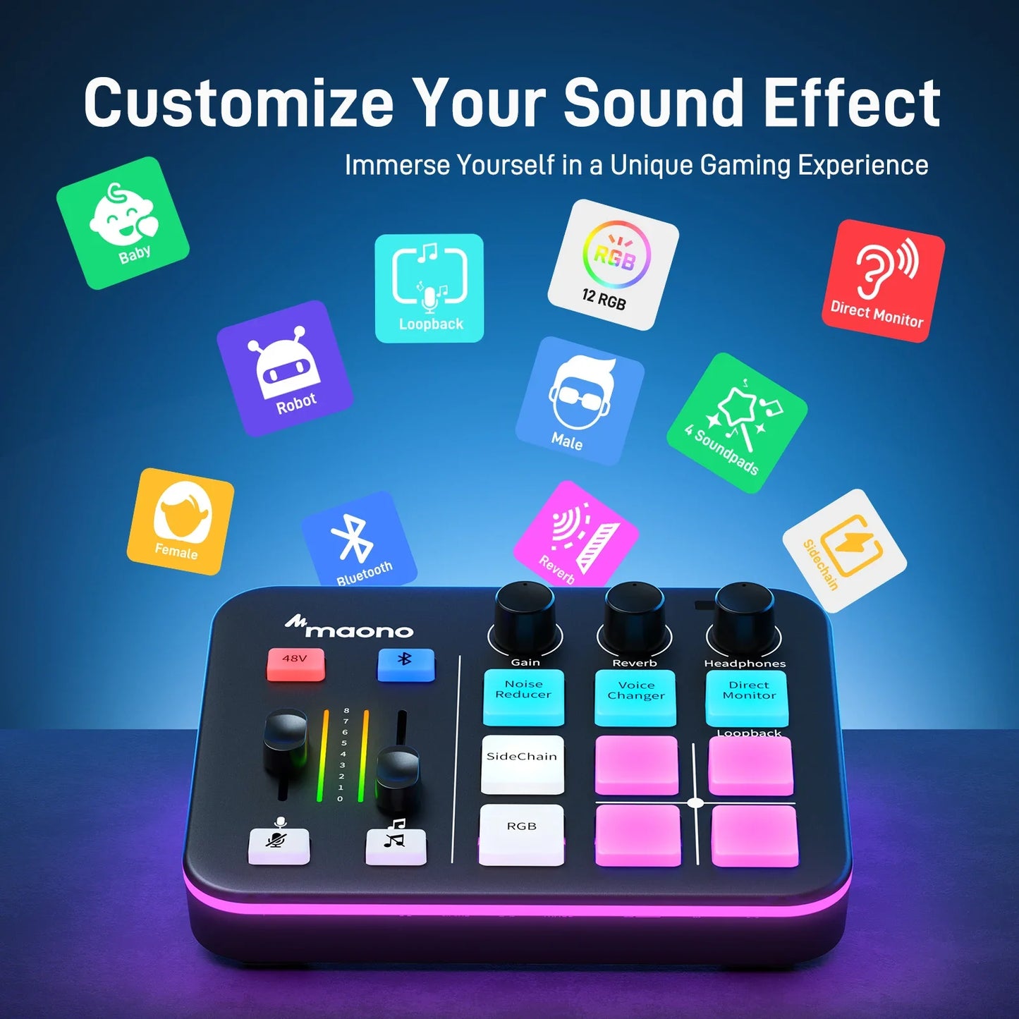 MAONO G1 NEO Audio Interface – XLR Mixer with Custom Sound Effects for Gaming, Podcast & Voice Recording