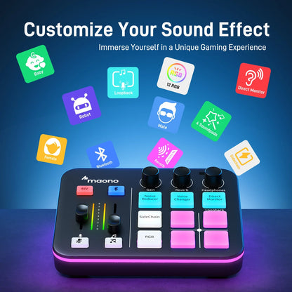 MAONO G1 NEO Audio Interface – XLR Mixer with Custom Sound Effects for Gaming, Podcast & Voice Recording