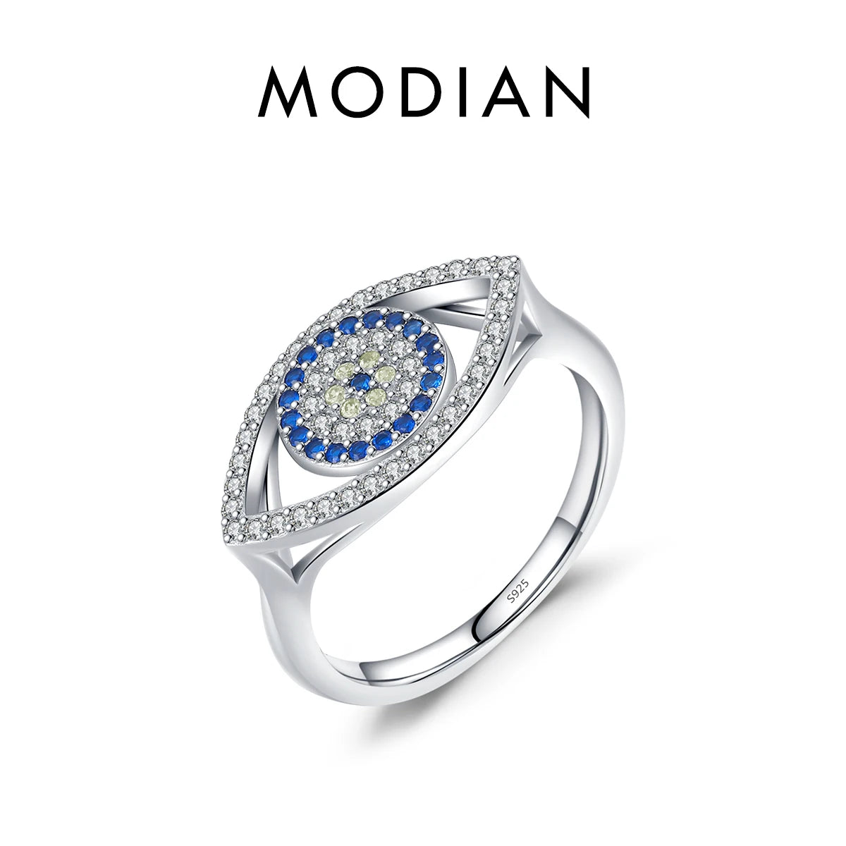 MODIAN 925 Sterling Silver Blue Ghost Eyes Ring — Sparkling Cubic Zirconia for Women