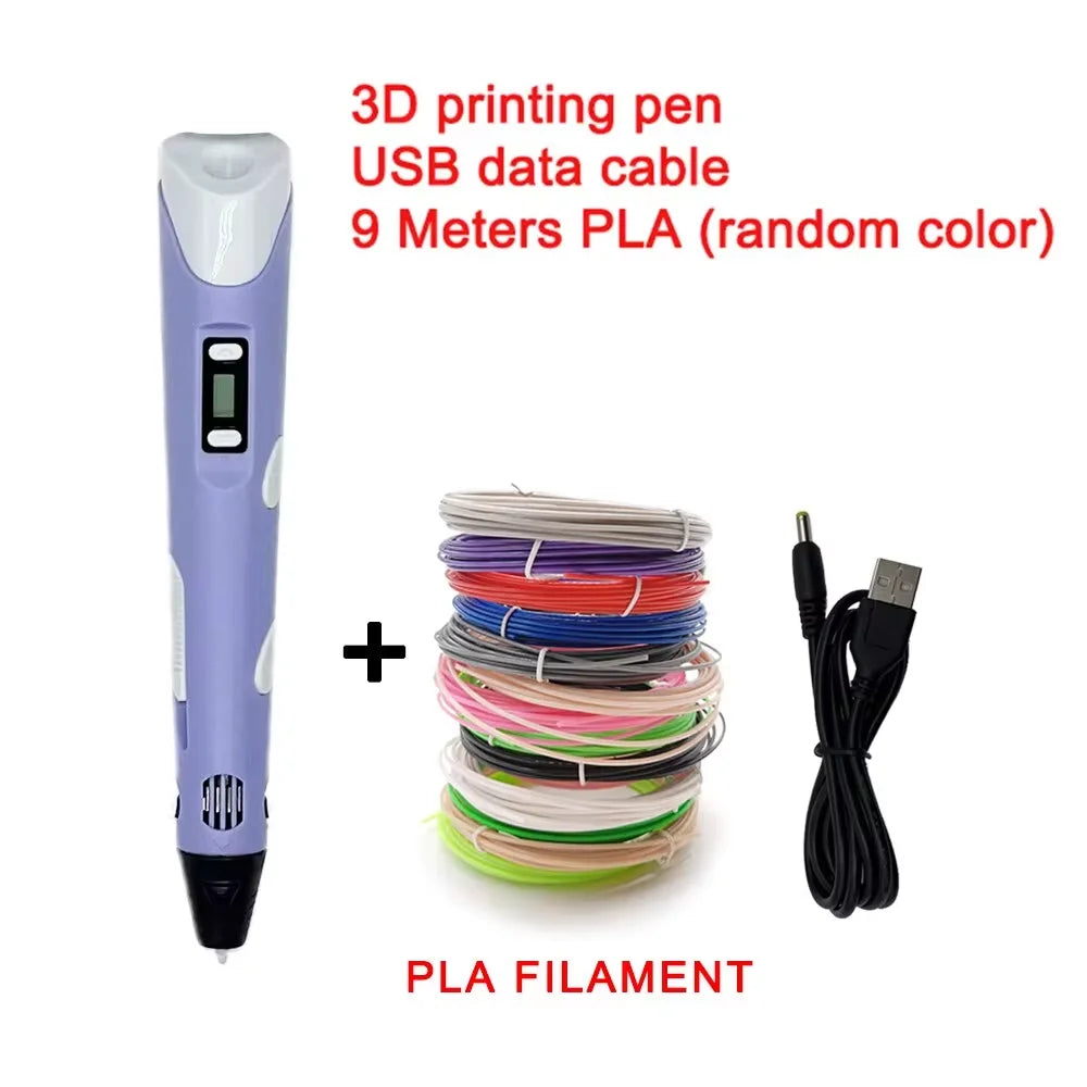 Electronic 3D Printing Pen with 9M PLA — High-Temperature 3D Graffiti Tool & Intelligent Toy Gift for Christmas & Birthday