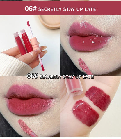 Double-End Lip Glaze – Glossy Mirror & Matte Velvet, Long-Lasting Color & Moisture, Anti-Stain Lip Gloss Cosmetic