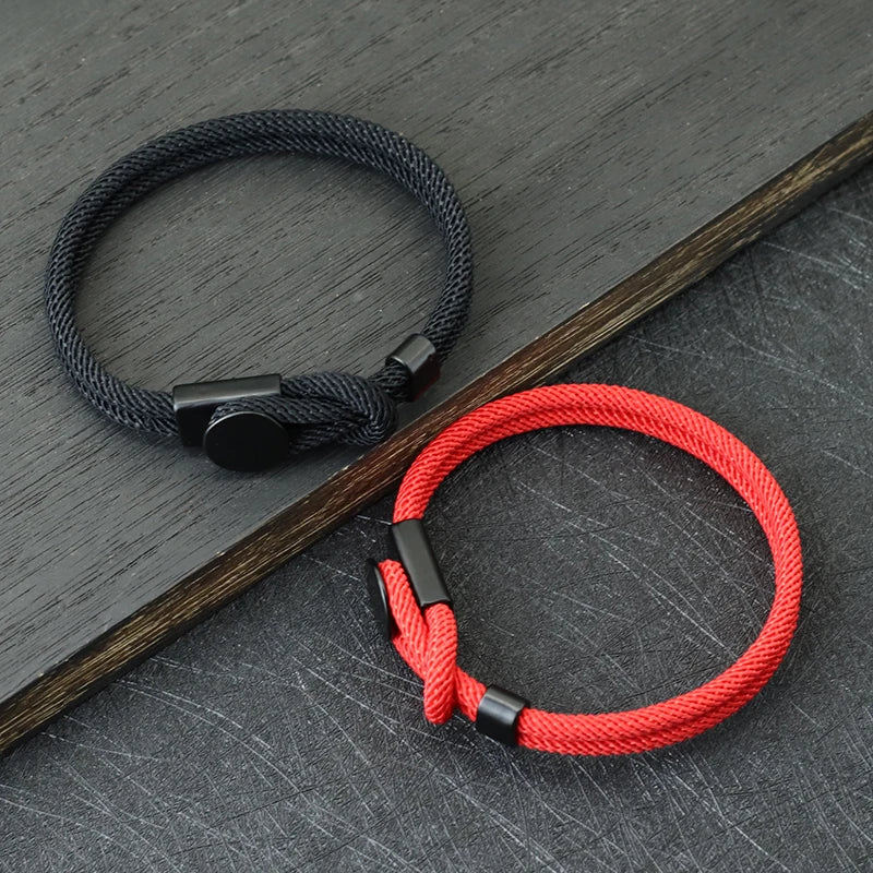 Men’s Double Layer Rope Bracelet – 4mm Nylon Cord Lucky Red Thread Pulsera, 3 Sizes Gift for Him