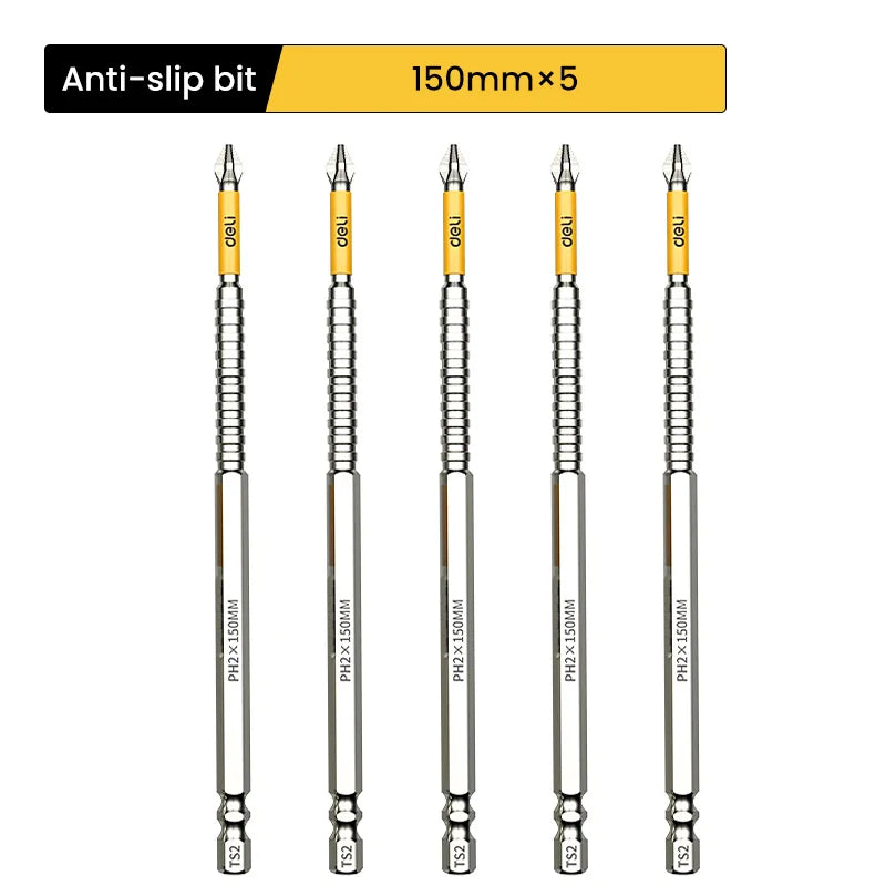 5PCS High Hardness Magnetic Phillips Drill Bit Set, Non-Slip Cross Head Screwdriver Bits 25–150mm for Electric Drill & Hand Tools