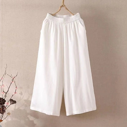 Women’s Casual Wide-Leg Pants – Lazy Style High-Waist Cropped Capris with Pockets, Lightweight & Loose Fit
