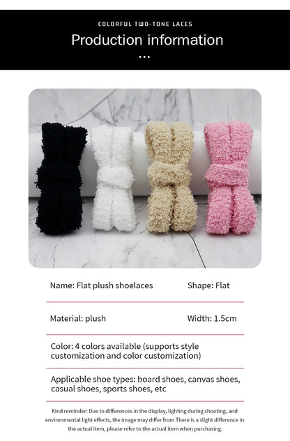 Fuzzy Shoelaces 15mm — Soft Plush Towel Laces for Fall, Winter, Halloween & Christmas Casual Sneakers