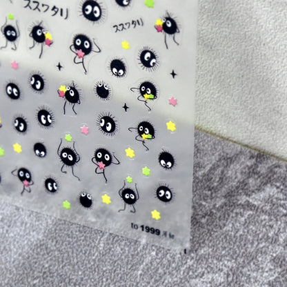 Chibi Anime Nail Stickers - Cute Susuwatari Cartoon Self-Adhesive Nail Art Decals for Kawaii DIY Manicure