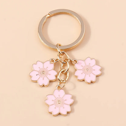 Sakura Flower Enamel Keychain - Colorful Cute Key Ring Handbag Accessory Gift for Women & Girls