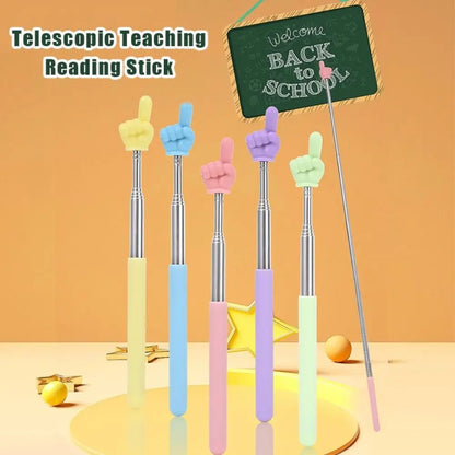 Stainless Steel Telescopic Teaching Pointer – Finger-Design Reading & Presentation Stick for School & Office Supplies