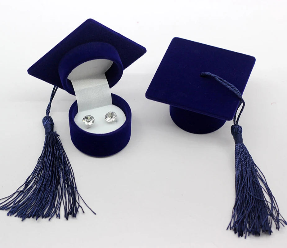 Velvet Ring Box with Graduation Cap Design – Jewelry Packaging for Wedding, Engagement, Earrings & Graduation Gift Organizer