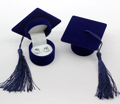 Velvet Ring Box with Graduation Cap Design – Jewelry Packaging for Wedding, Engagement, Earrings & Graduation Gift Organizer
