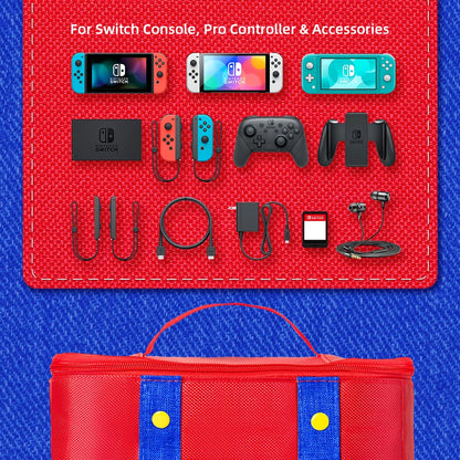 Large Carrying Protective Case for Nintendo Switch OLED Console & Pro Controller: Travel Storage Bag for Switch Accessories