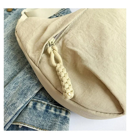Trendy Women’s Soft Cloth Shoulder Bag | Solid Color Casual Crossbody & Hobo Bag for Students