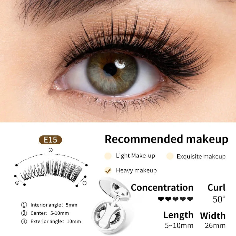 Brown Magnetic False Eyelashes – Natural, Lightweight Eye Makeup Set with Applicator & Carry Box