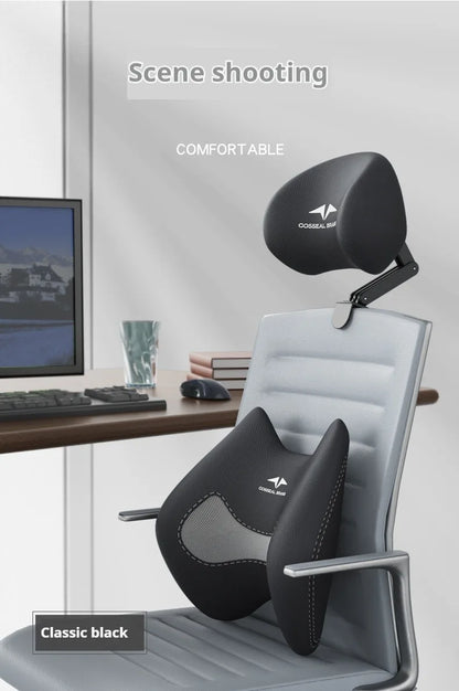 New Office Chair with Adjustable Headrest – Ergonomic Retractable Pillow & Waist Protection Cushion for Comfortable Rest