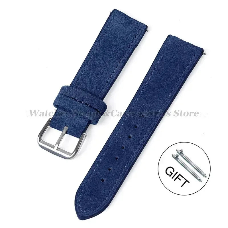 Suede Genuine Leather Watch Band - 18mm 19mm 20mm 22mm 24mm Vintage Handmade Stitching Strap For Seiko Huawei GT2 GT3 GT4
