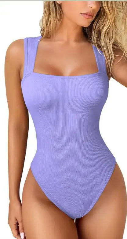 Women’s Sleeveless Knit Bodysuit – Summer Sexy Off-Shoulder Bodycon Jumpsuit, Casual Stretchy Street-Style Short Jumpsuit