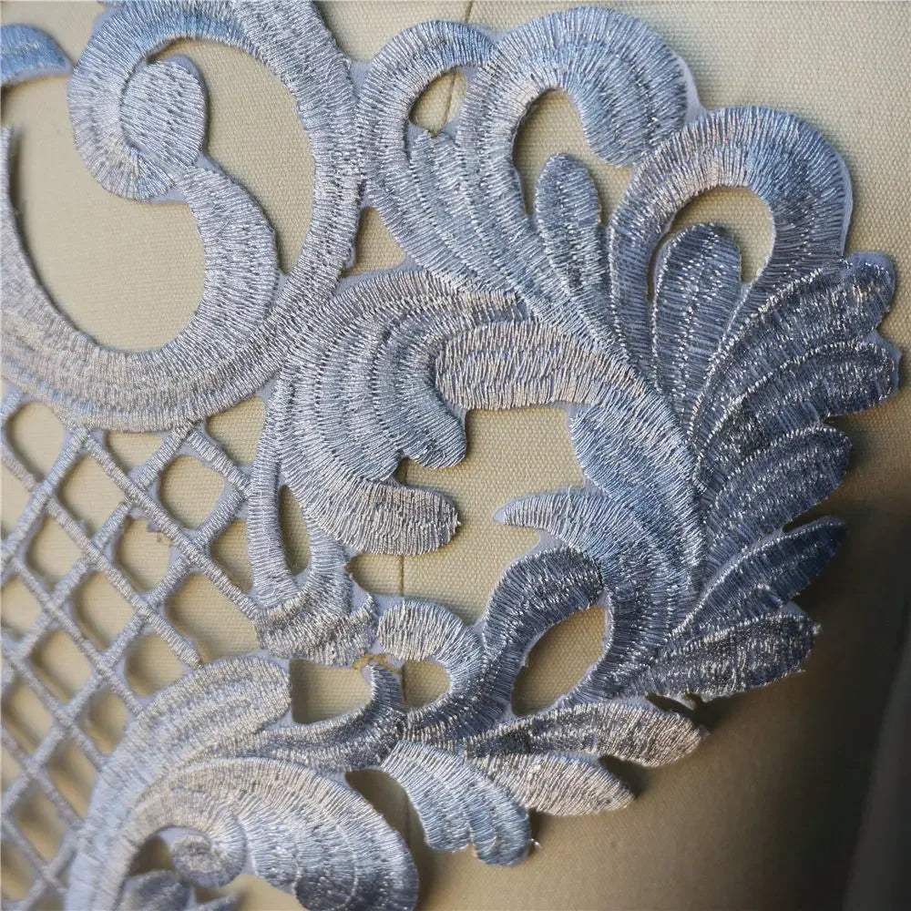 Silver Baroque Sequin Flower Applique – Embroidered Iron-On Patch for Wedding & DIY Crafts