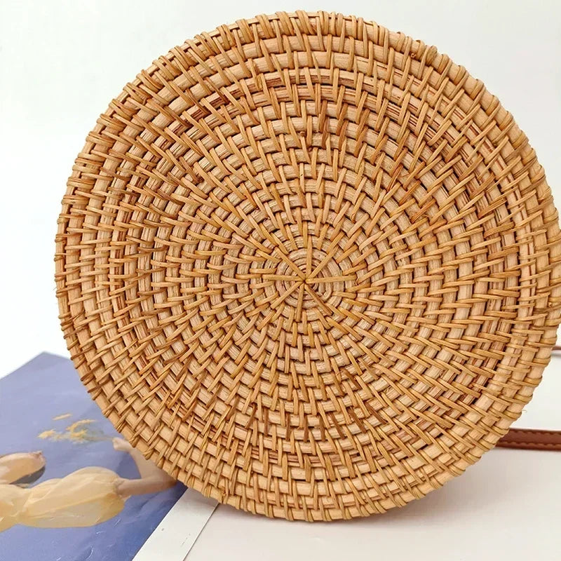 Handmade Straw Bag – Women’s Summer Rattan Beach Handbag, Boho Woven Circle Tote