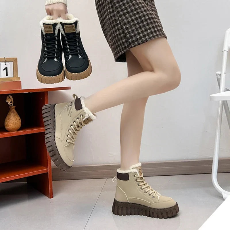 Women’s Platform Snow Boots 2024 – Casual Sports Skateboard Winter Shoes with Fur, Warm Ankle Sneakers