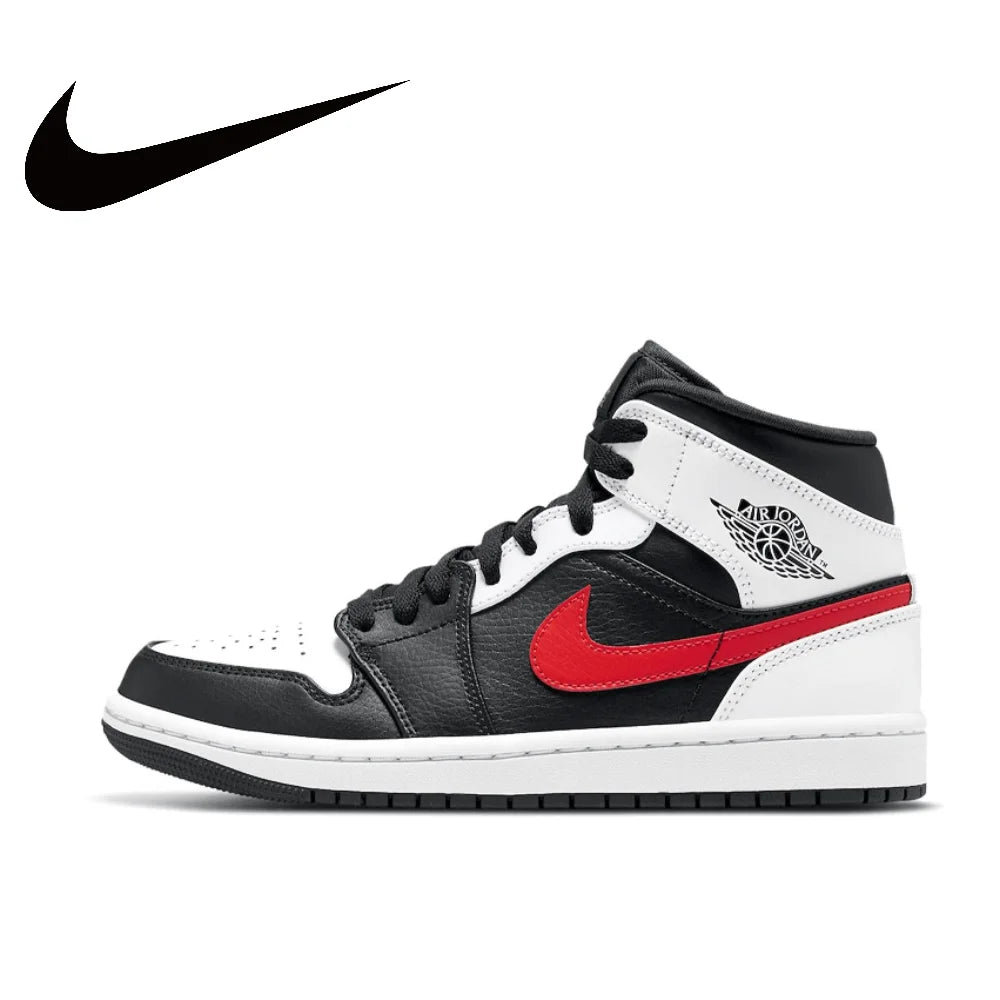 Nike Air Jordan 1 Mid – Original Retro Basketball Sneakers for Men | Classic Black & Red Colorway